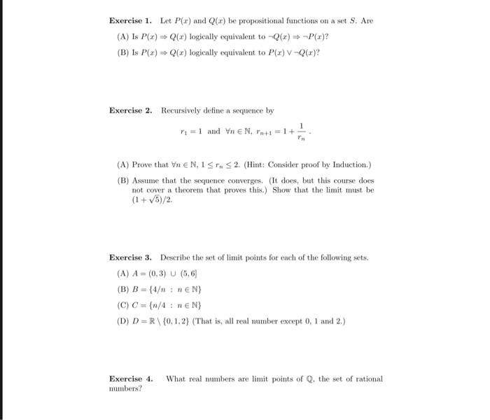 Solved Exercise 1. Let P(r) and Q(x) be propositional | Chegg.com