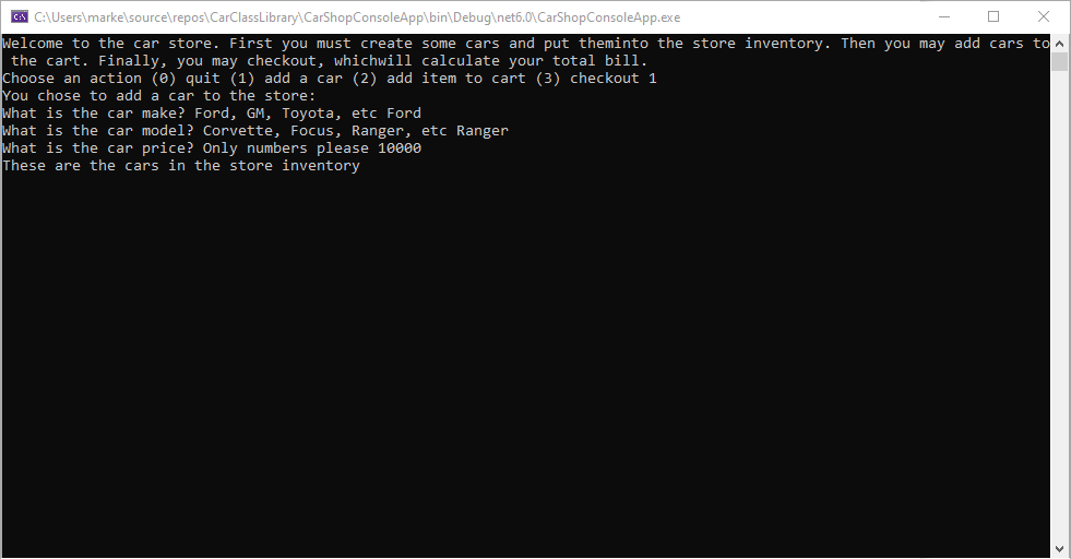 Solved D C:\Users\marke\source\repos CarClassLibrary CarShop | Chegg.com