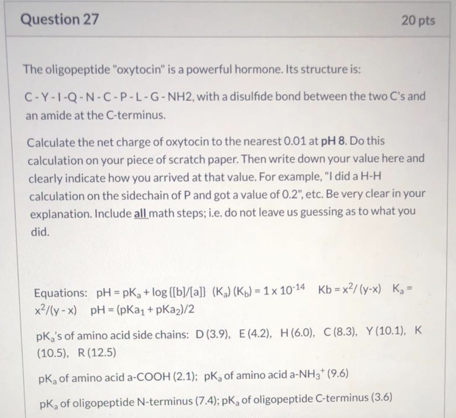 Oxytocin Math Solved Question 27 20 pts The oligopeptide