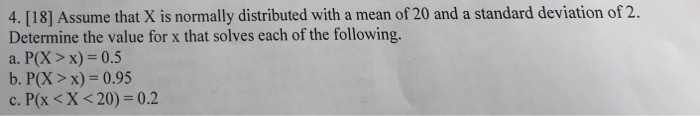 Solved 4. [18] Assume that X is normally distributed with a | Chegg.com