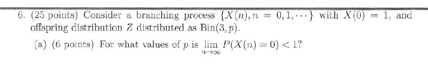 Solved 6. (25 points) Consider a branching process | Chegg.com