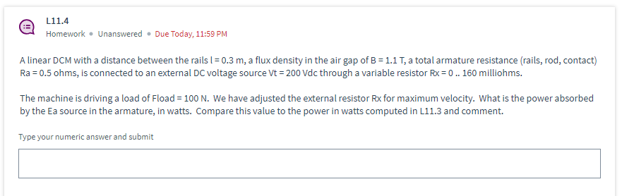 Solved A linear DCM with a distance between the rails l=0.3 | Chegg.com