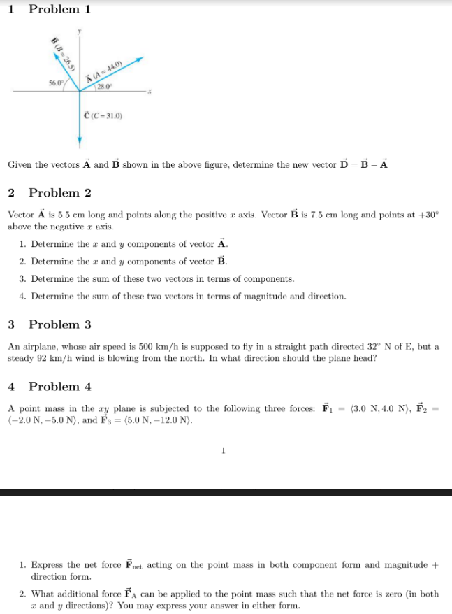 Solved 1 Problem 1 Given The Vectors A And B Shown In The | Chegg.com