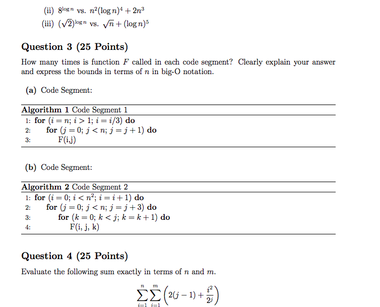 Solved Ii Glogn Vs Nº Log N 2n3 Iii 2 Logn Vs Chegg Com