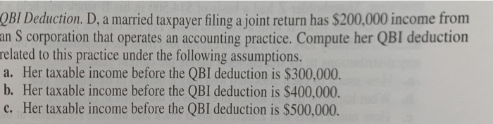 Solved QBI Deduction. D, A Married Taxpayer Filing A Joint | Chegg.com