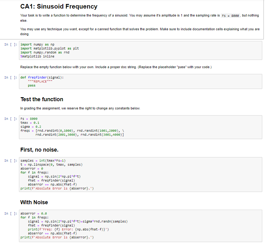 CA1: Sinusoid Frequency Your task is to write a | Chegg.com