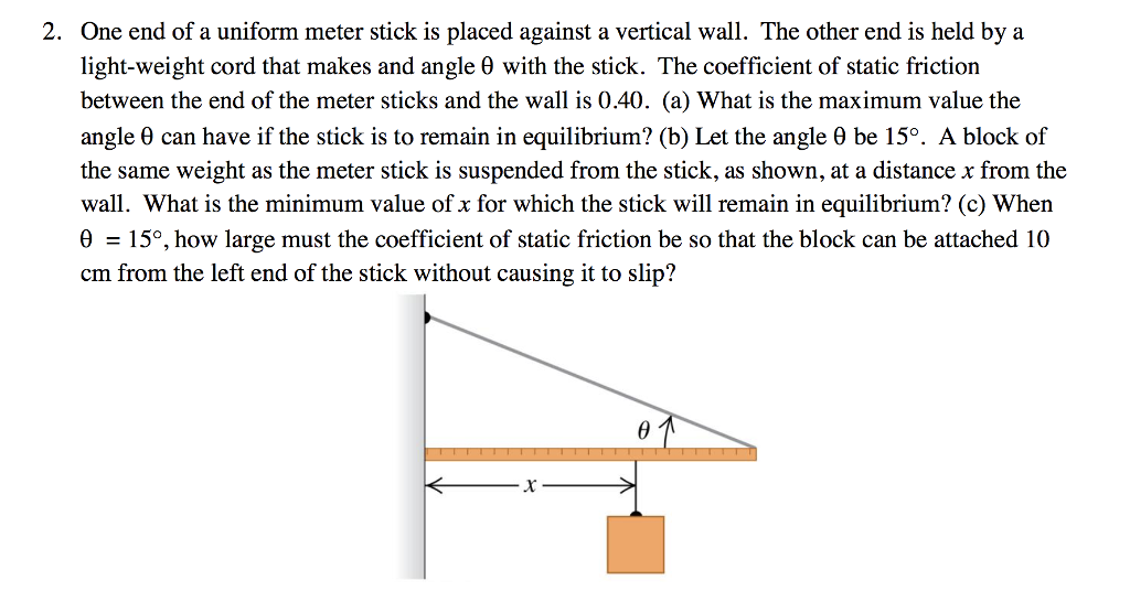 Solved 2. One end of a uniform meter stick is placed against | Chegg.com