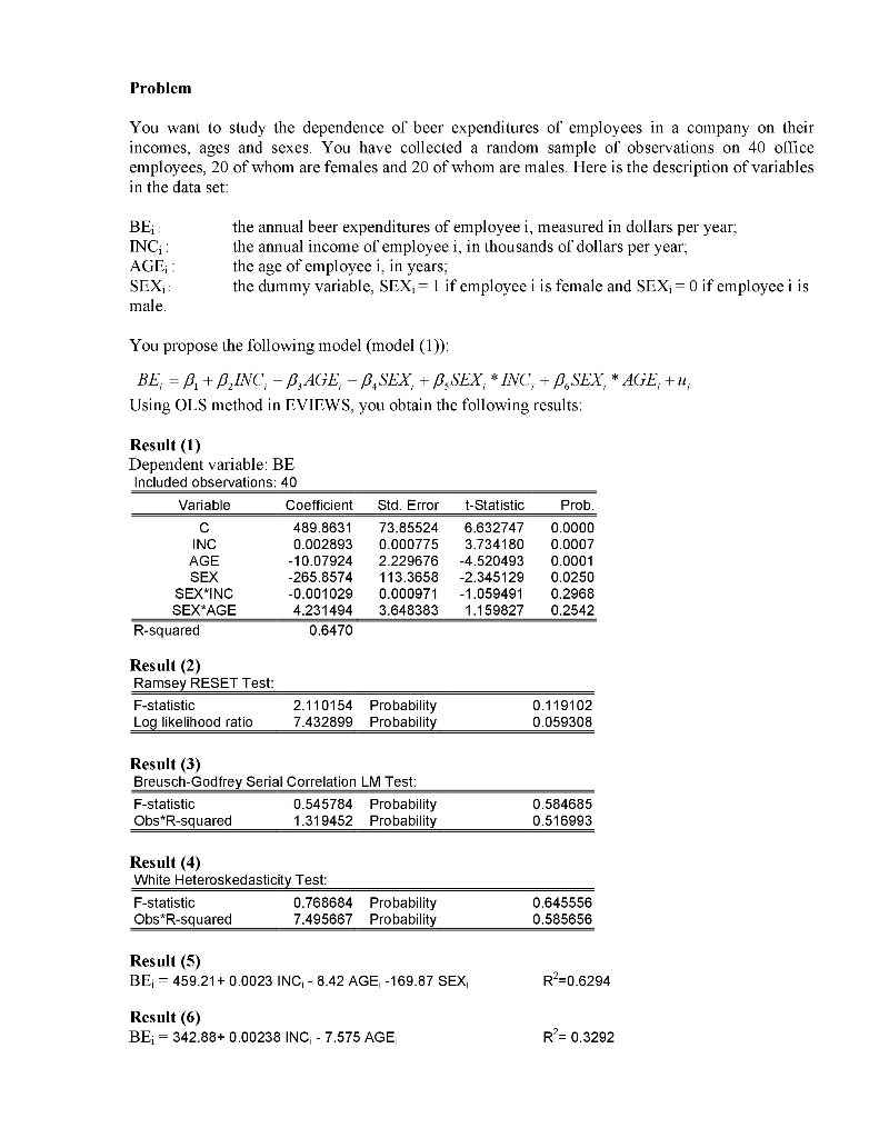 Solved 1. Write down the sample regression model of model | Chegg.com