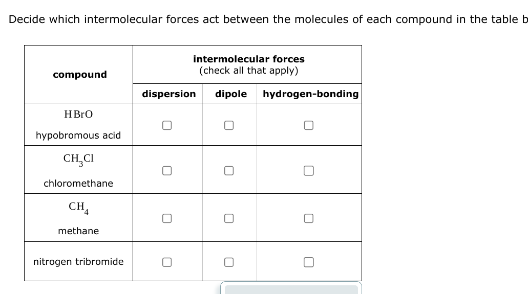 Solved Decide which intermolecular forces act between the | Chegg.com