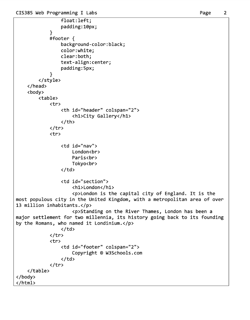 Solved CIS385 Web Programming I Labs Page 1 HTML Layouts A | Chegg.com image.