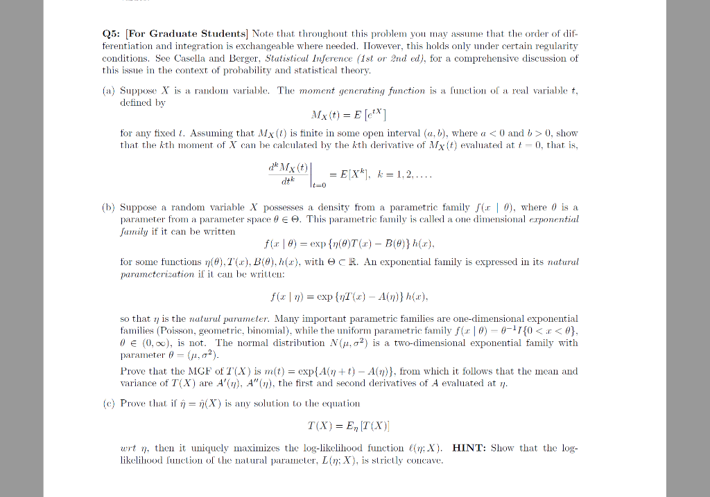 Solved Q5: [For Graduate Students Note that throughont this | Chegg.com