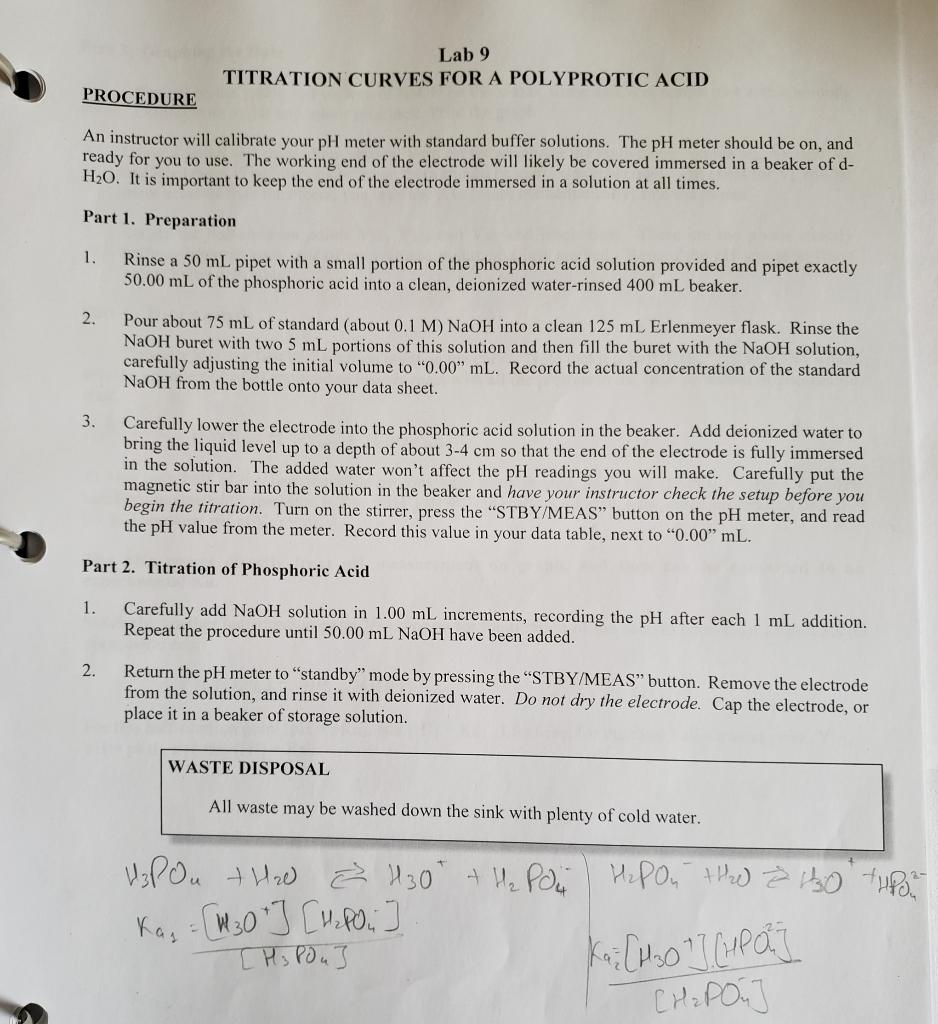 Solved Lab 9 TITRATION CURVES FOR A POLYPROTIC ACID | Chegg.com