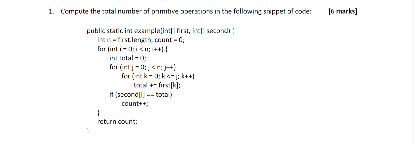 Solved 1. Compute the total number of primitive operations | Chegg.com