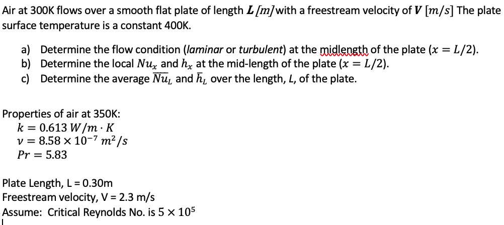 Solved Air at 300K flows over a smooth flat plate of length | Chegg.com