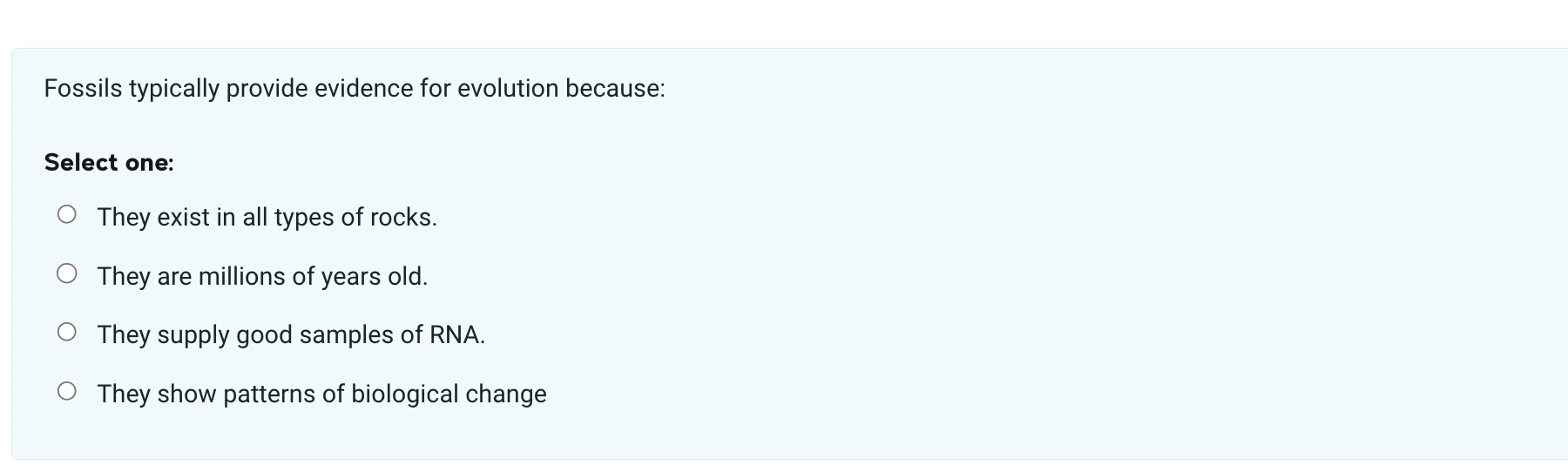 Solved Fossils typically provide evidence for evolution