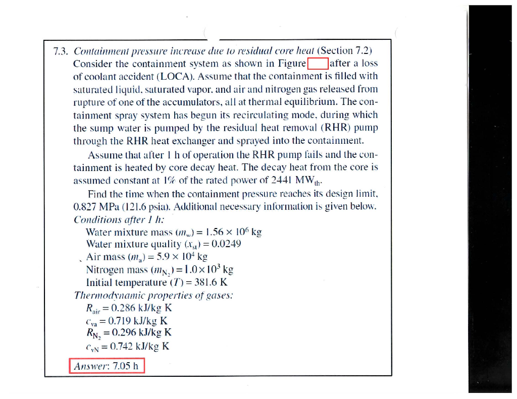 Containment spray Water vapor + air + nitrogen gas