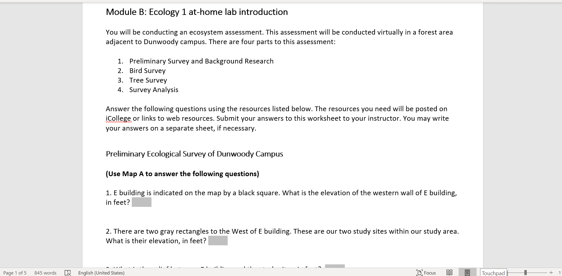 Solved Module B: Ecology 1 At-home Lab Introduction You Will | Chegg.com