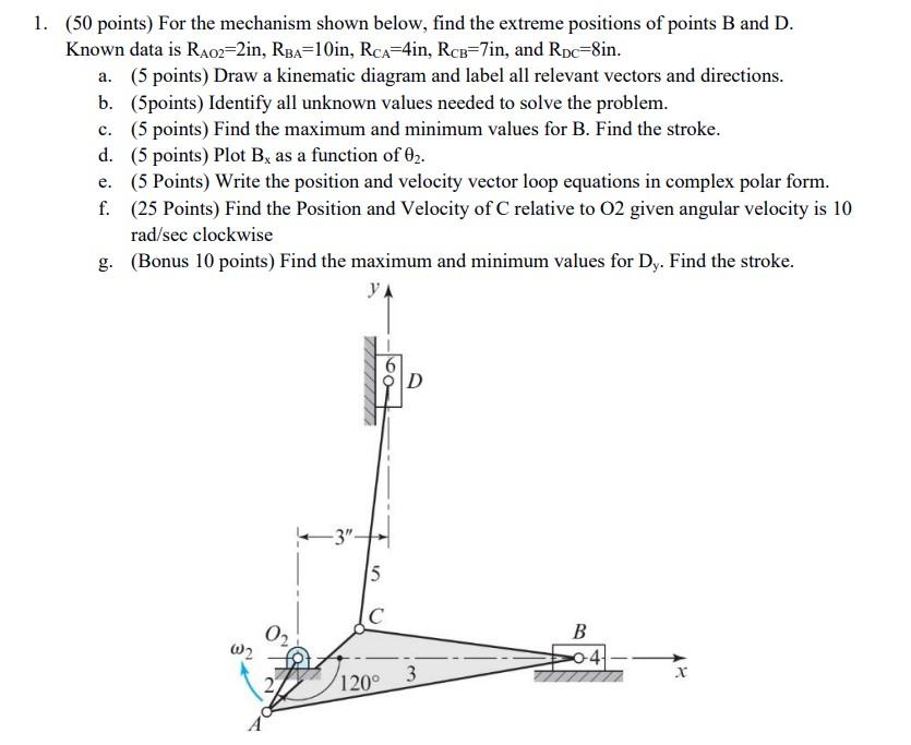 Solved ( 50 points) For the mechanism shown below, find the | Chegg.com