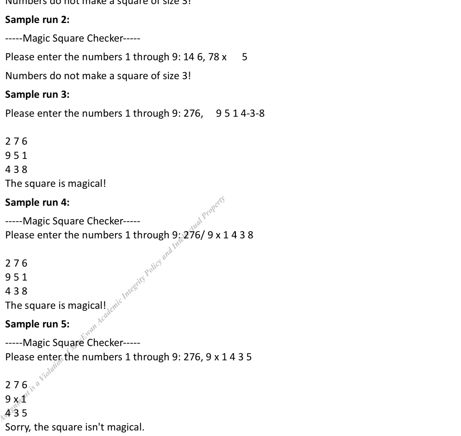 Solved Sample run 2:-----Magic Square Checker-----Please | Chegg.com