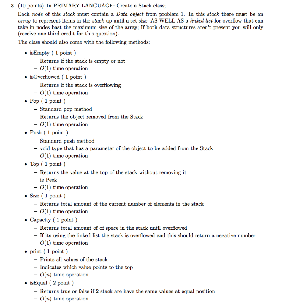 Solved 3. (10 points) In PRIMARY LANGUAGE: Create a Stack | Chegg.com