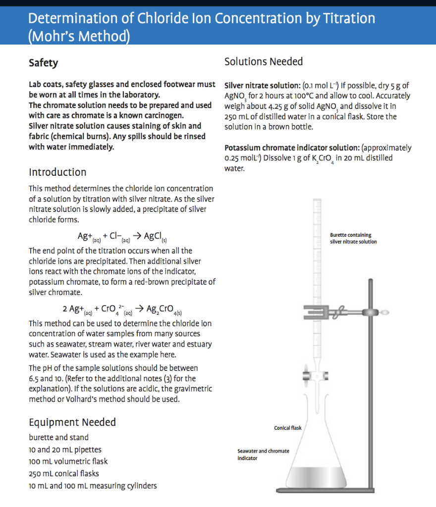 Solved Determination of Chloride lon in Seawater by Mohr's
