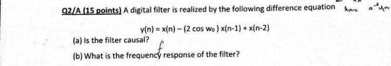 Solved 02/A (15 points) A digital filter is realized by the | Chegg.com