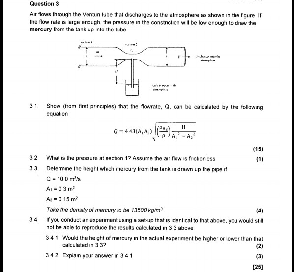 Solved Question 3 Air flows through the Venturi tube that | Chegg.com