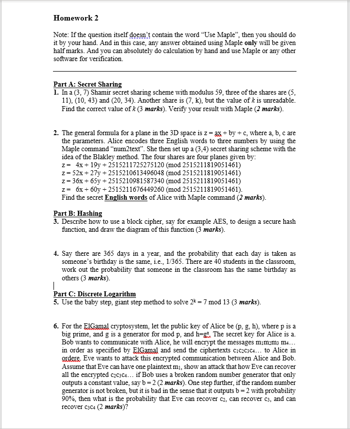 Solved Homework 2 Note: If the question itself doesn't | Chegg.com