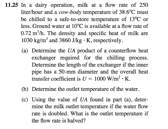 Solved 11.25 In a dairy operation, milk at a flow rate of