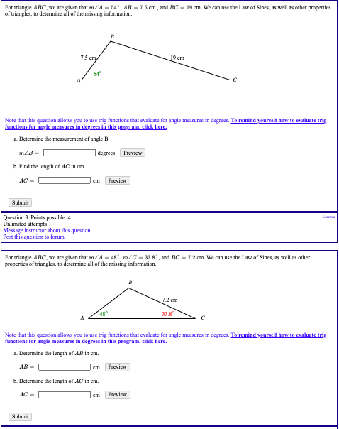 Solved For Triangle ABC, We Are Given That M∠A=54∘,AB=7.5 | Chegg.com