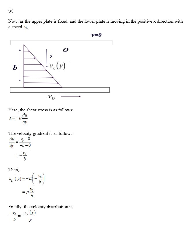 (c) Now, as the upper plate is fixed, and the lower plate is moving in the positive x direction with a speed vo v=0 b Here, t