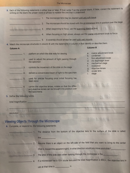 Solved The Microscope 3. Each of the following statements is | Chegg.com