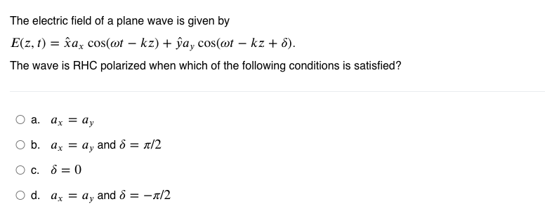 Solved The electric field of a plane wave is given by | Chegg.com