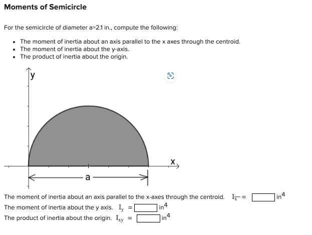 moment of inertia of semicircle in terms of diameter