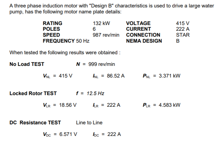 Solved A Three Phase Induction Motor With "Design B" | Chegg.com