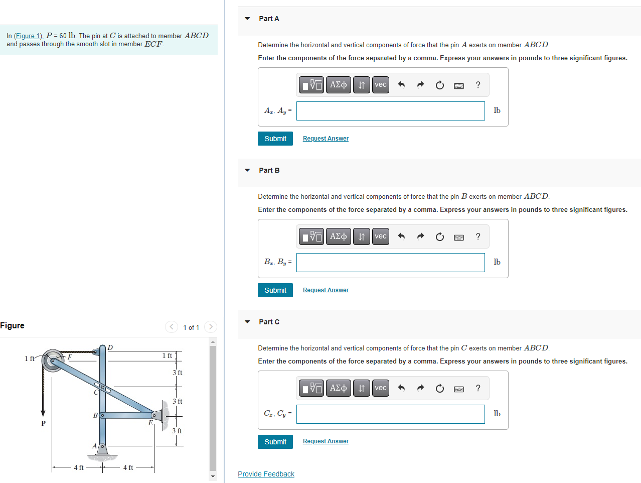 Solved In (Figure 1), P=60lb. The Pin At C Is Attached To | Chegg.com