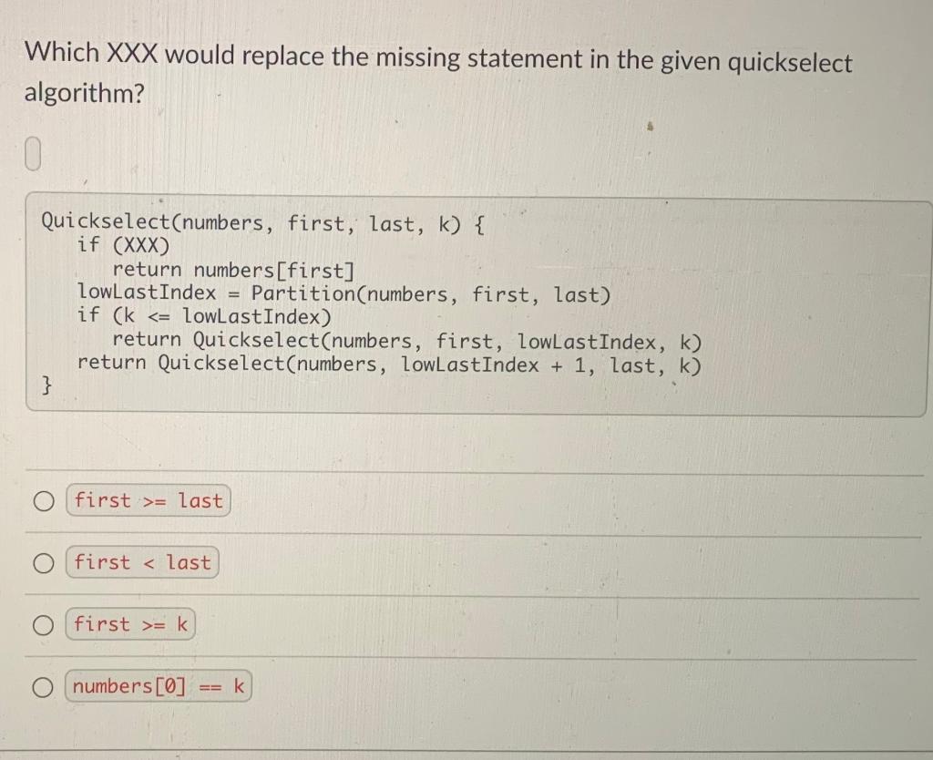 Solved Which XXX completes the Java partition() method used | Chegg.com
