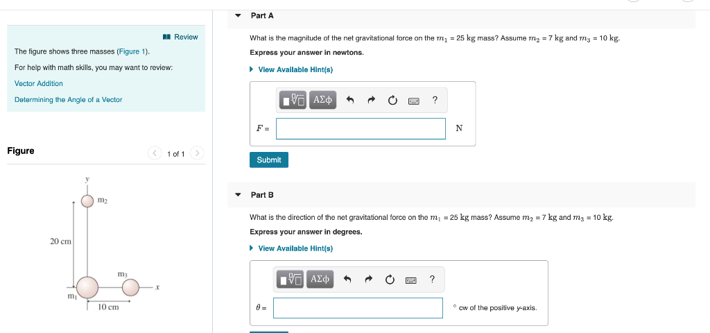 Solved The figure shows three masses. What is the magnitude | Chegg.com