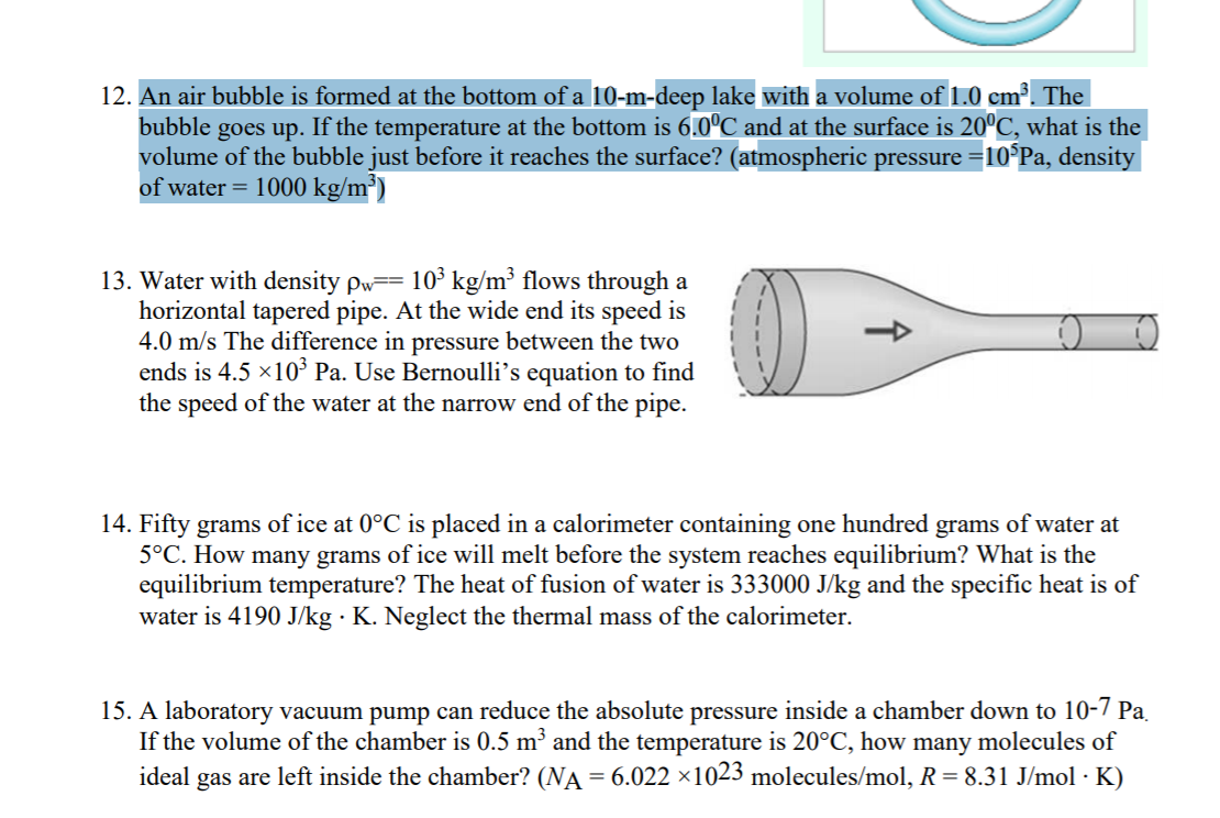 Solved 12. An air bubble is formed at the bottom of a | Chegg.com