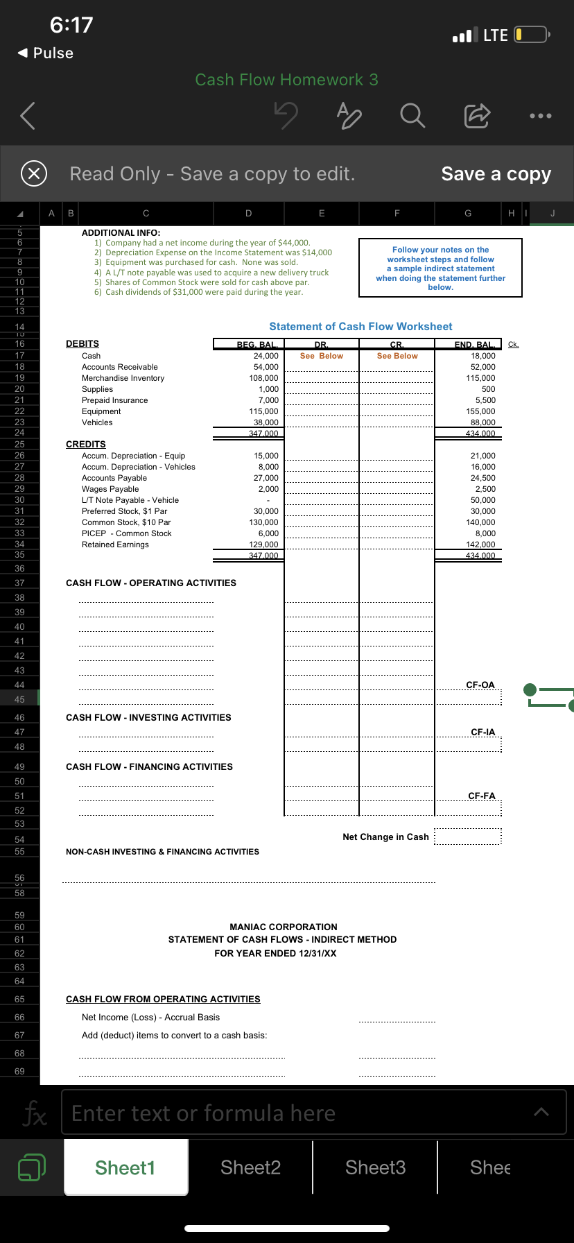 Solved ADDITIONAL INFO: 1) Company had a net income during | Chegg.com