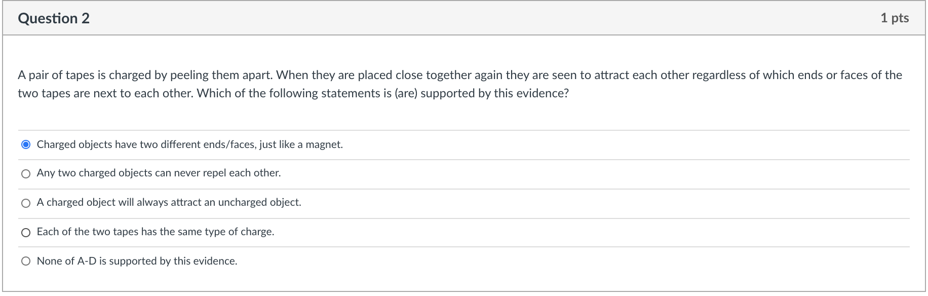 Solved Question 2 1 pts A pair of tapes is charged by | Chegg.com