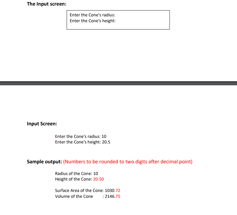 Solved CSC 205 Assignment: Right Circular Cone Class Write a | Chegg.com
