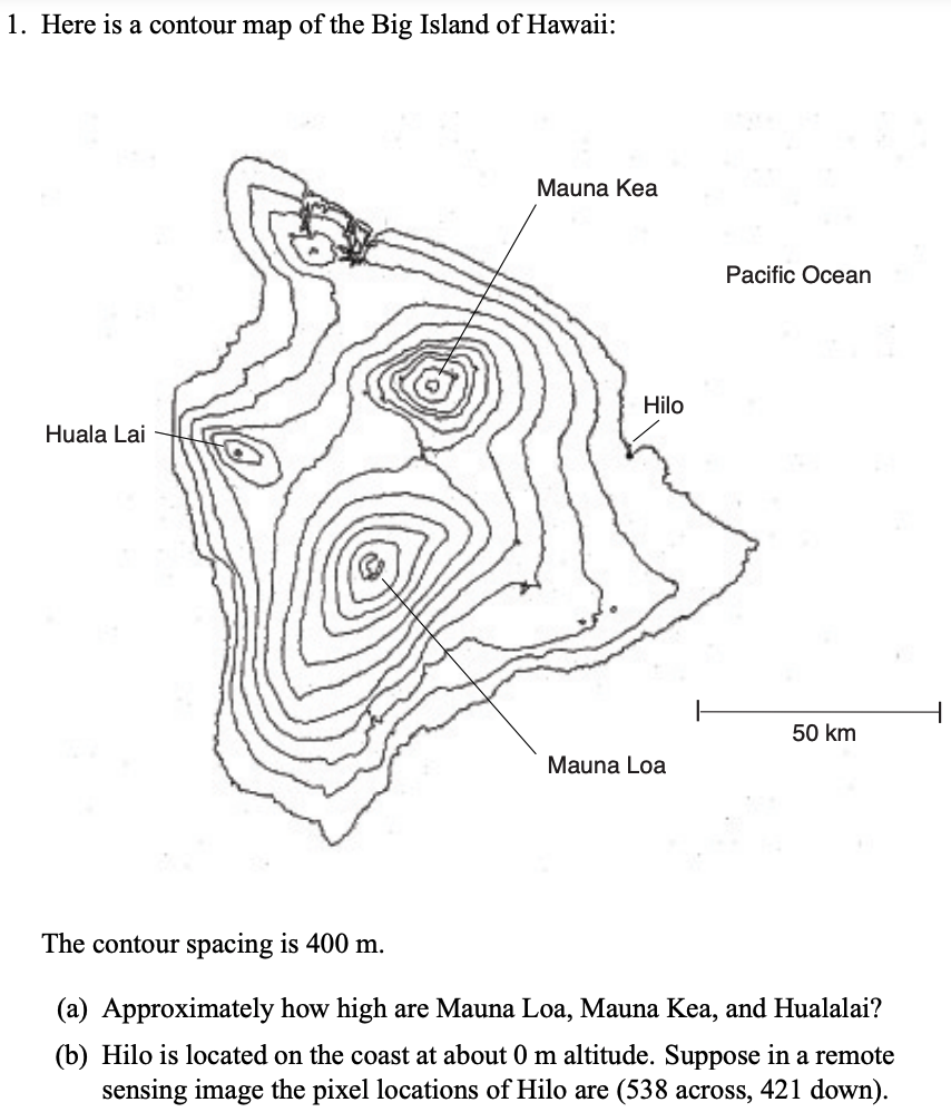 Solved 1. Here is a contour map of the Big Island of Hawaii