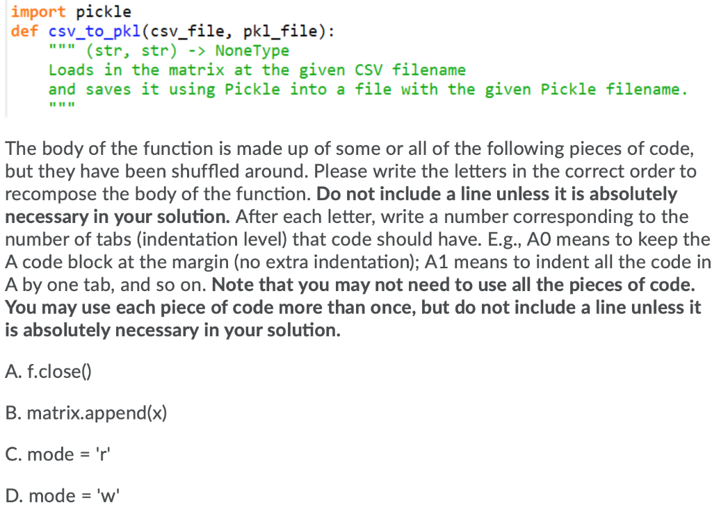 Solved import pickle def csv_to_pki(csv_file, pkl_file)