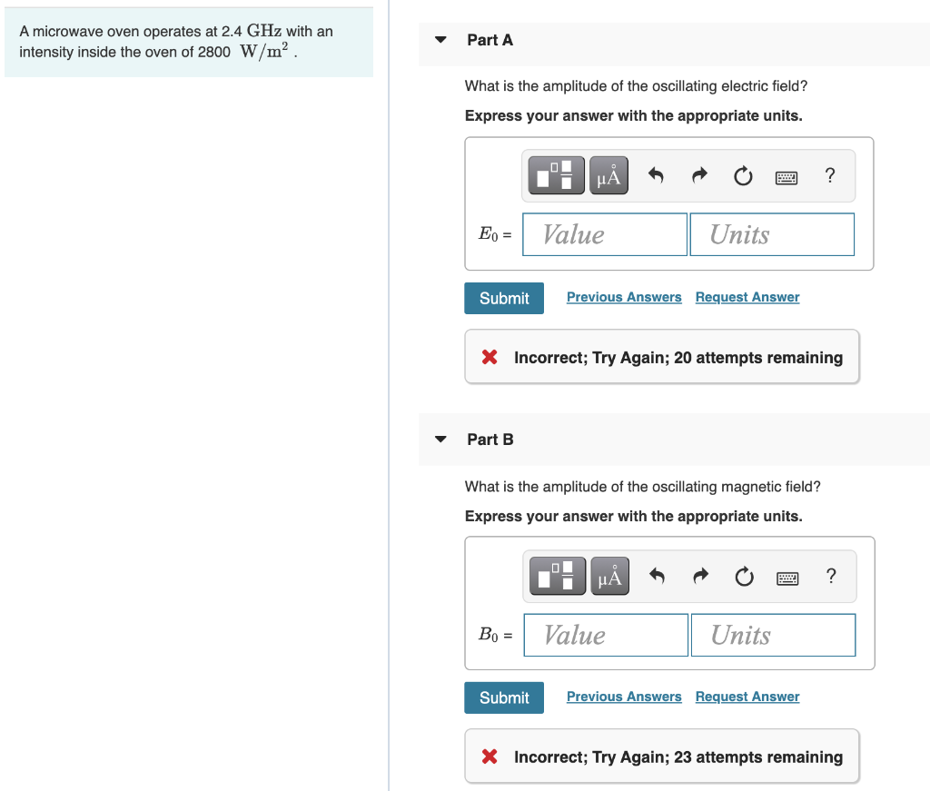 Solved A microwave oven operates at 2.4 GHz with an