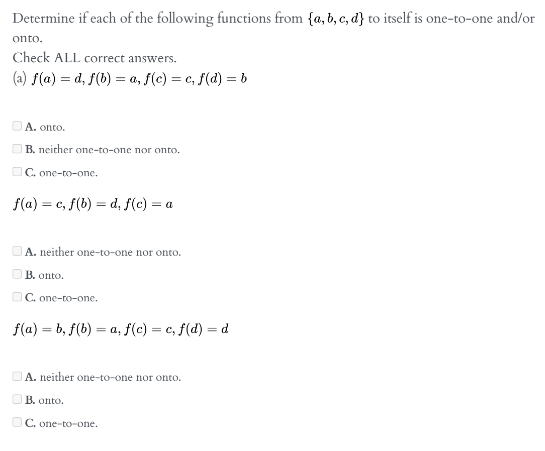 Solved Determine If Each Of The Following Functions From | Chegg.com