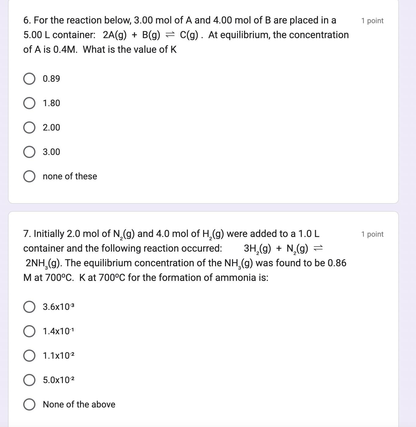 6. For the reaction below, 3.00 mol of A and 4.00 mol