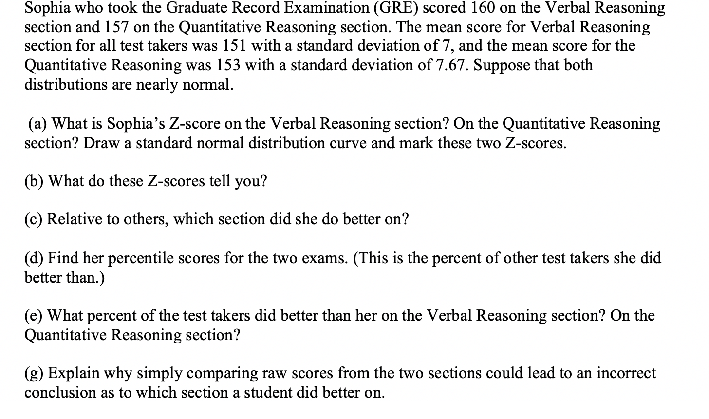 Solved Sophia Who Took The Graduate Record Examination (GRE) | Chegg.com