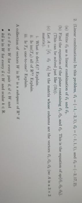 Solved 2. (Linear combinations) In this problem, ū1 = (-1, | Chegg.com