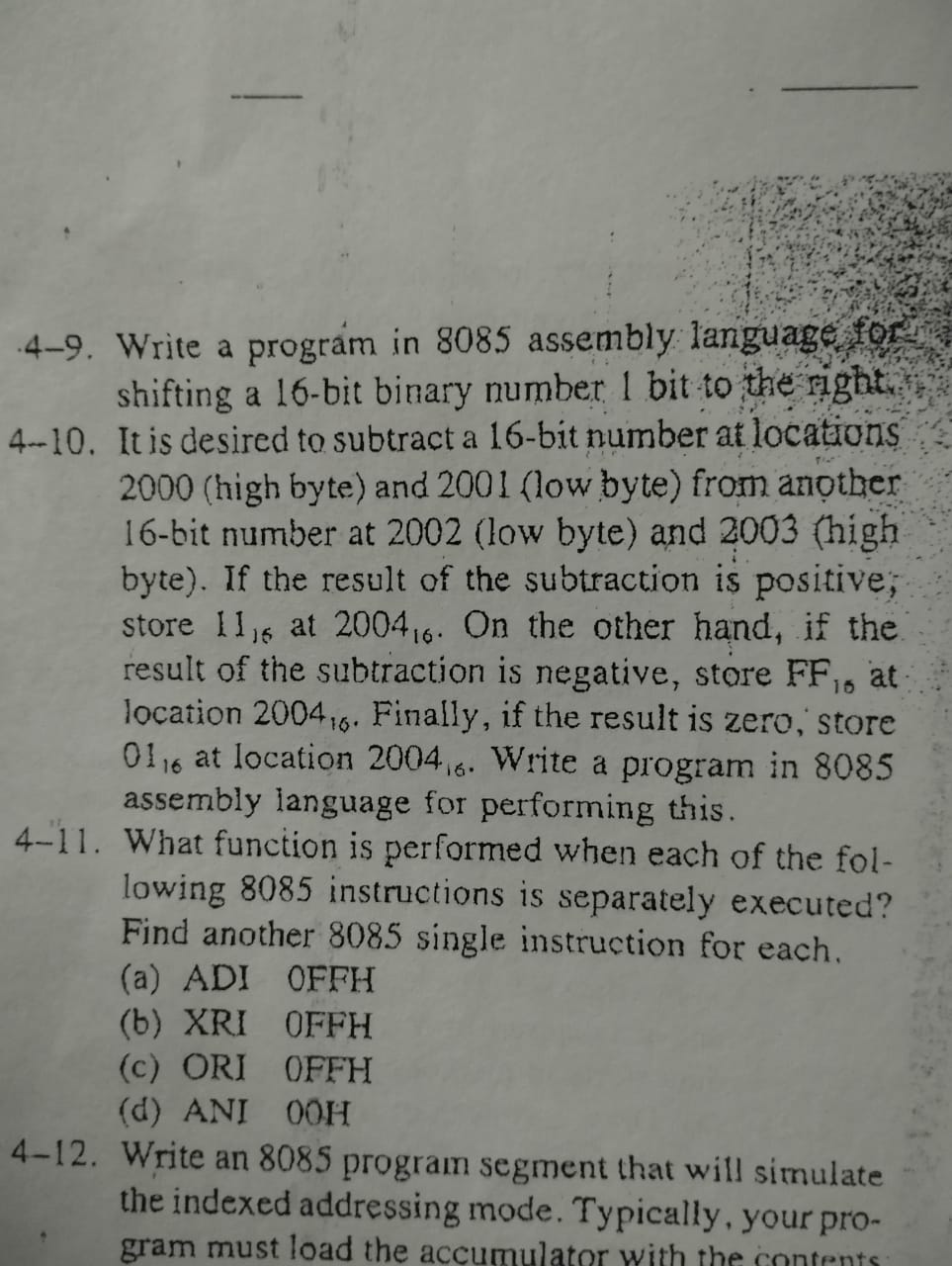 Solved 4-9. Write A Program In 8085 Assembly Language For | Chegg.com